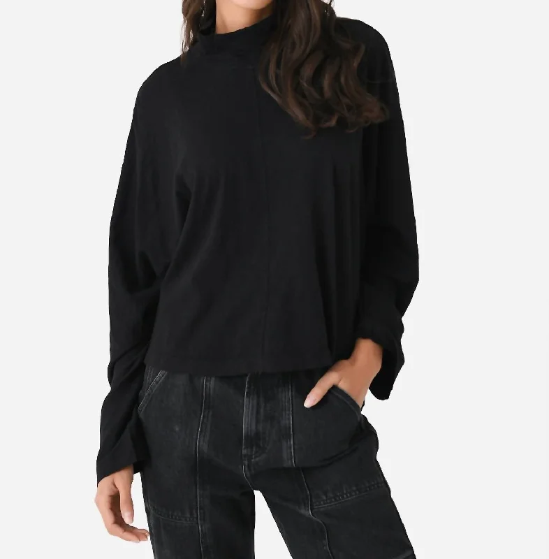 Mid - Week Surprise Stacey Mock Neck Tee In Black