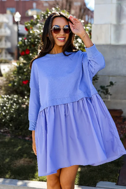 Spring Wardrobe FINAL SALE - Pleasant Darling Periwinkle Sweatshirt Dress