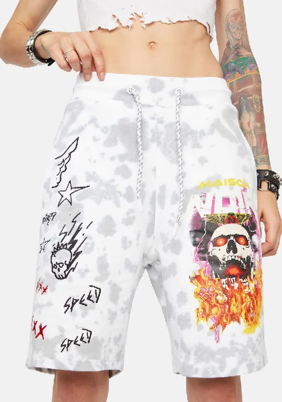 Effortless Grace Flaming Skull Tie Dye Shorts