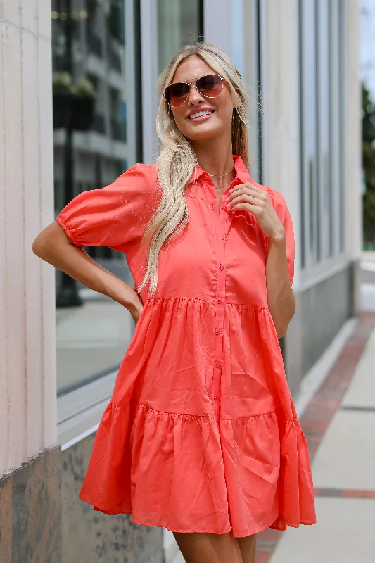 Floral Style FINAL SALE - Sunshine Chic Coral Tiered Mini Dress