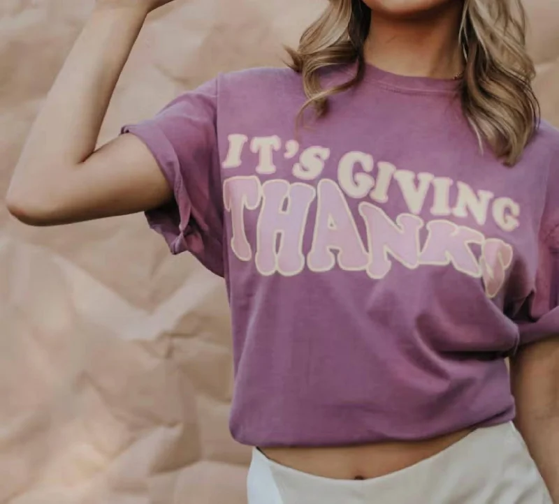 Limited Stock It's Giving Thanks Tee In Plum