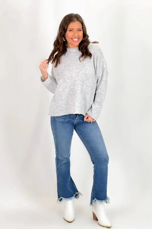 Huge Discounts This Week Heather Grey Checkered Mock Neck Sweater