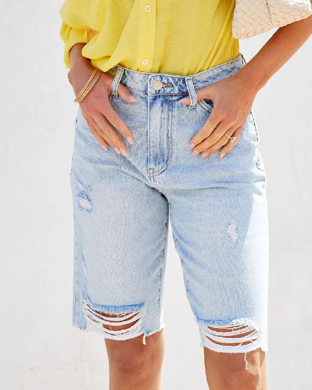 Fashion Forward Haley High Rise Distressed Denim Bermuda Shorts