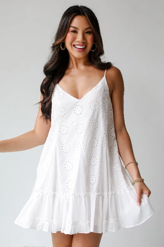 Best Sellers FINAL SALE - Sweet Sunlover White Eyelet Mini Dress