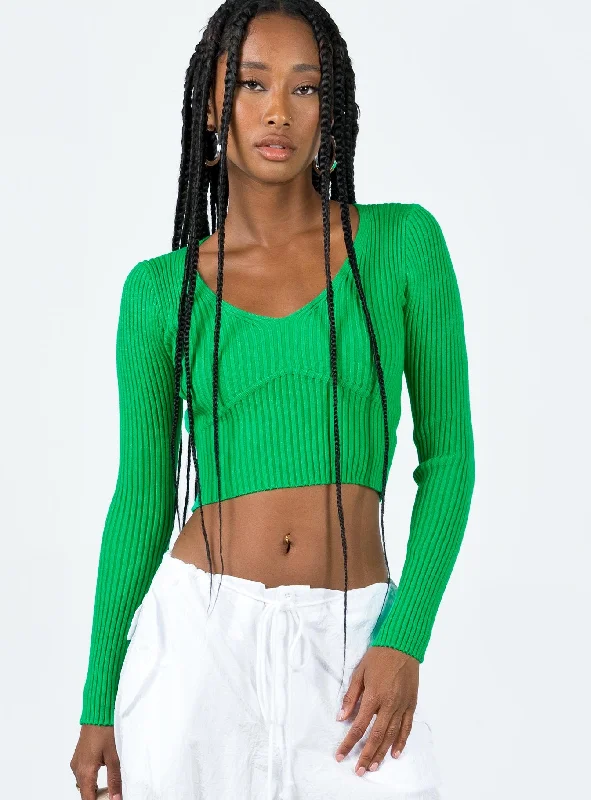 Trendy Urban Attire Trucco Long Sleeve Top Green