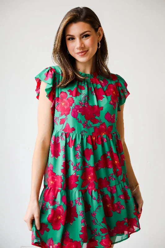 Limited Time Deal FINAL SALE - Sweetest Emotion Kelly Green Tiered Floral Mini Dress