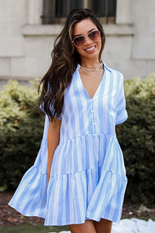 Must-Have Styles Splendid Attitude Light Blue Striped Mini Dress