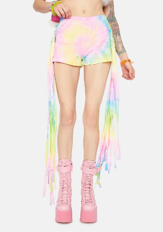 Refined Look Groove To The Beat Tie Dye Fringe Shorts