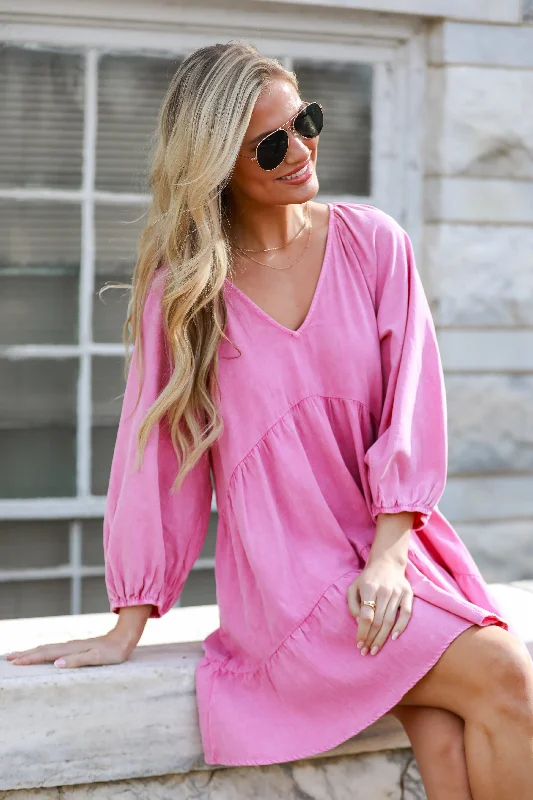 Great Prices On Feminine Styles FINAL SALE - Sunny Romantic Pink Tiered Babydoll Mini Dress