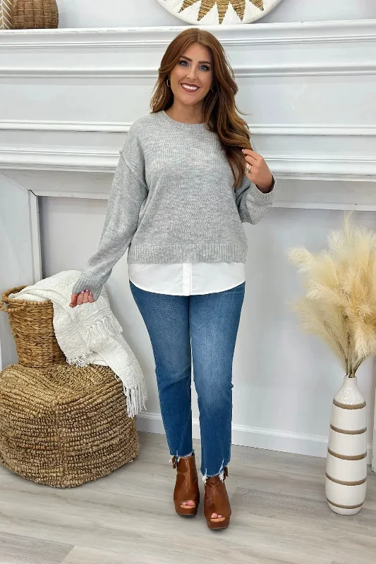 Seasonal Sale Heather Grey Mixed Media Sweater Top