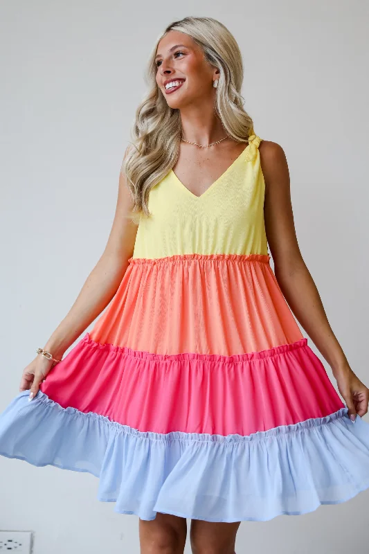 Imeless Style FINAL SALE - Make My Heart Flutter Tiered Color Block Mini Dress