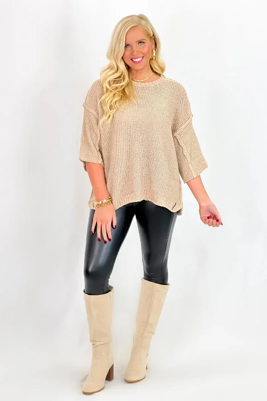 Big Discounts Khaki Half Sleeve Knitted Sweater