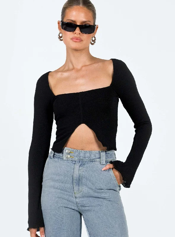 Disco - Inspired Retro Dance Look Gabriel Long Sleeve Top Black