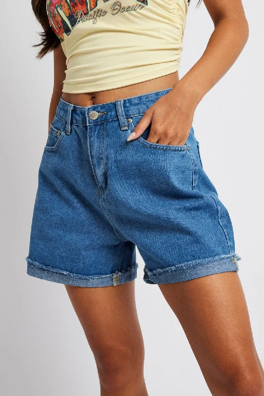 Disco - Inspired Retro Dance Look Denim Mom Denim Shorts High Rise