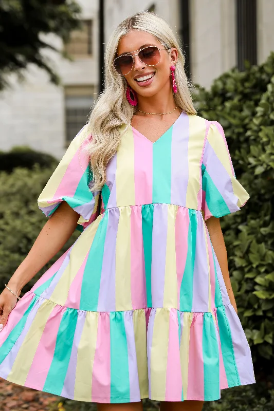 Chic Outfits FINAL SALE - Vivid Moment Multi Striped Tiered Mini Dress