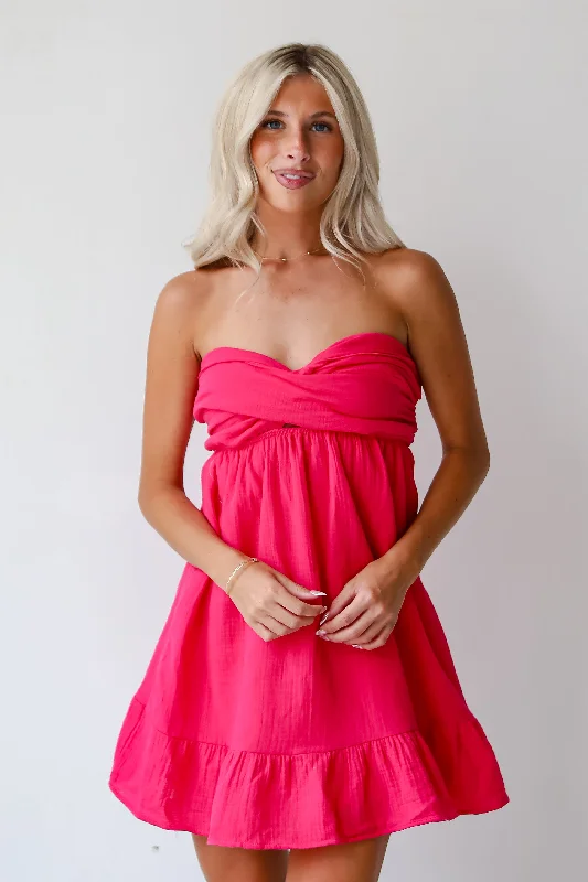 Sleek Design FINAL SALE - Adorable Character Fuchsia Strapless Linen Mini Dress