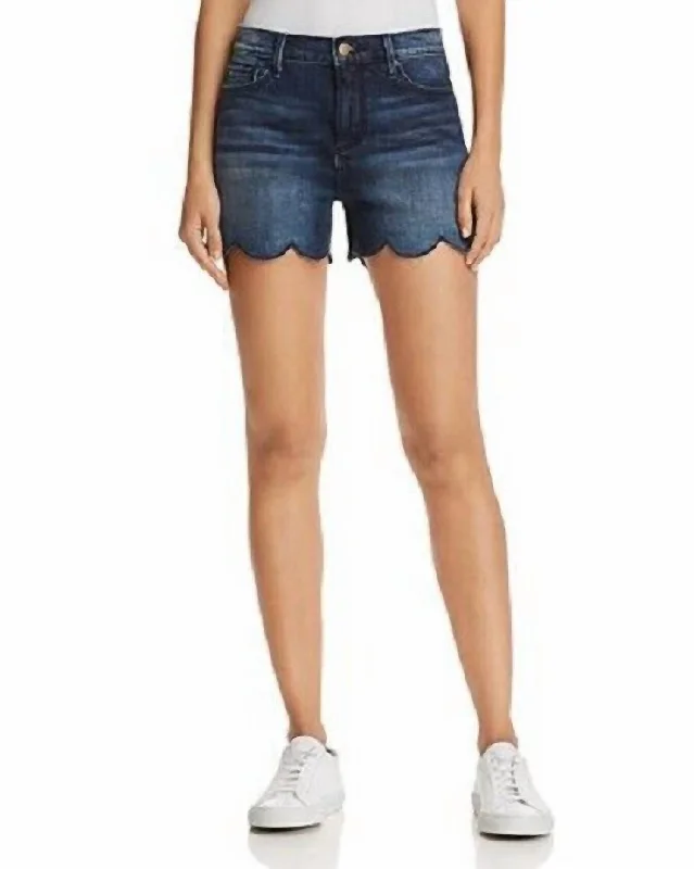 Style Upgrade Scalloped Hem Jean Shorts In Indigo