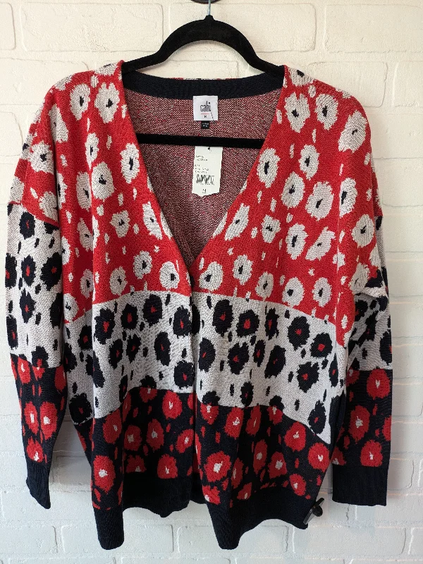 Sweater Cardigan By Cabi In Red & White, Size: M