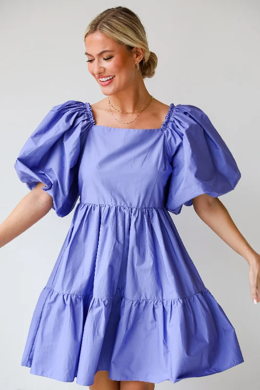 Clearance Event FINAL SALE - Dreamiest Darling Lilac Puff Sleeve Babydoll Mini Dress