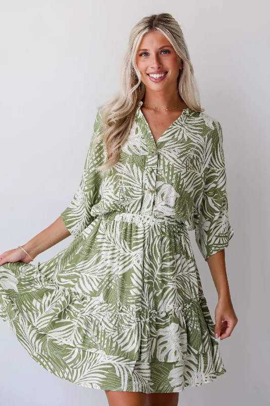 Classic Women's Fashion Destined For Sun Green Tropical Mini Dress