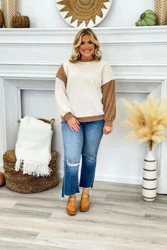 Chic Trends Unveiled Cream Combo Ribbed Mix Contrast Top