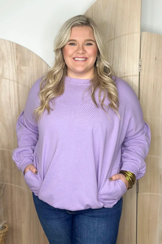 Redefining Women's Style Lavender French Terry Solid Knit Top