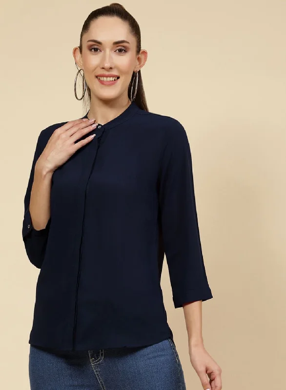 Minimalist Office - Ready Style Women NAvy Blue Solid Top