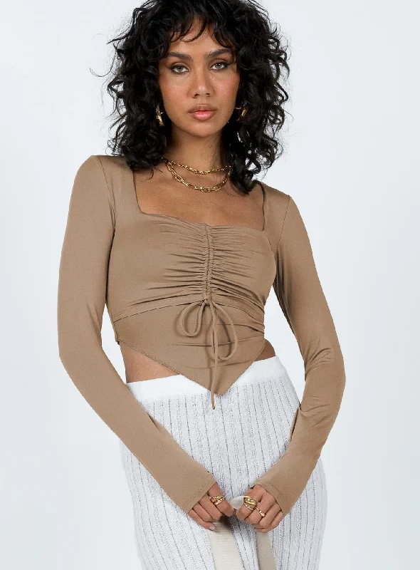 Chic Trend Collection Kenzie Long Sleeve Top Brown