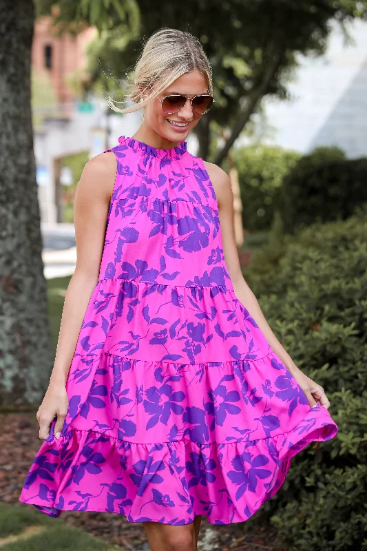 Vibrant Femme Fashion FINAL SALE - Fancy Sweetness Magenta Floral Tiered Mini Dress