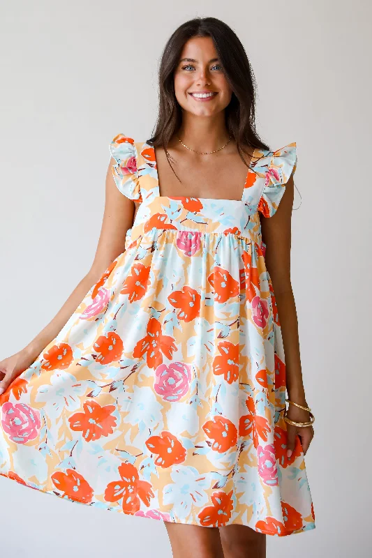 Fashion Forward Outfits FINAL SALE - Precious Destiny Orange Floral Mini Dress