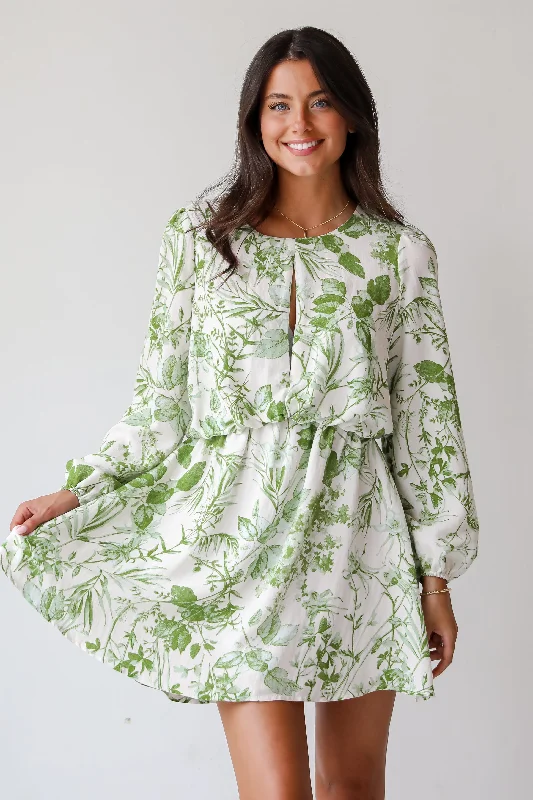 Chic Everyday Wear FINAL SALE - Mesmerizing Essence Green Floral Mini Dress