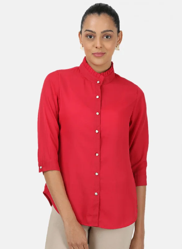 Minimalist Elegant Womens Red Plain Top