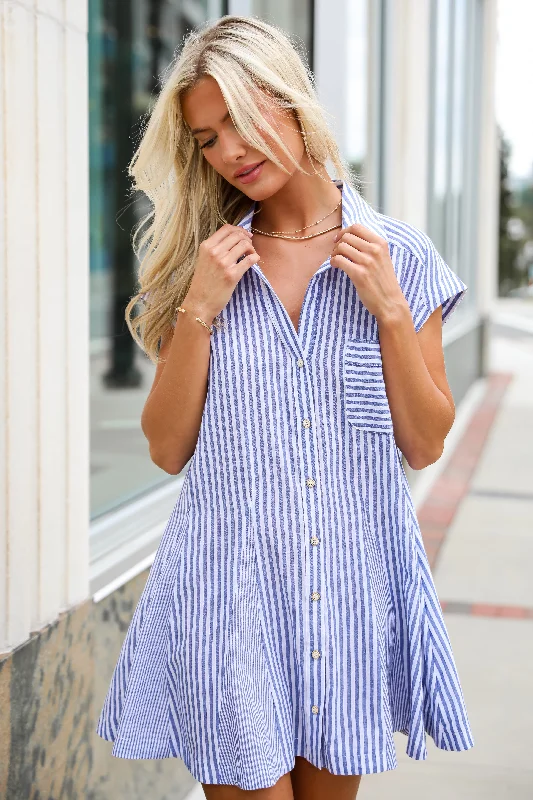 Fashion Forward FINAL SALE - Summer Design Denim Striped Mini Dress