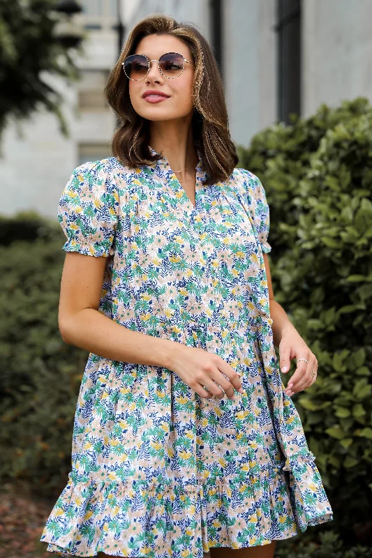 Feminine Allure FINAL SALE - Love In The Garden Green Floral Tiered Mini Dress