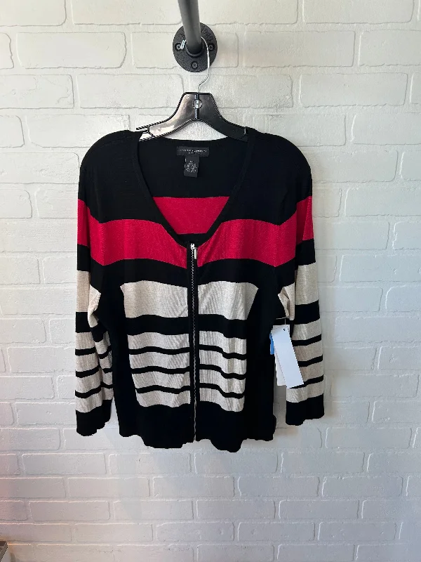 Sweater Cardigan By Grace Elements In Black Red, Size: XL