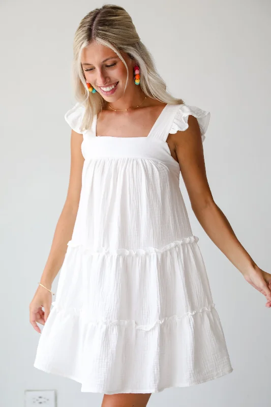 Wardrobe Refresh FINAL SALE - Cultivated Cuteness White Linen Tiered Mini Dress