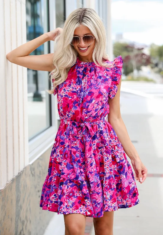 Elegant Clothing Sincerely Romantic Fuchsia Floral Mini Dress