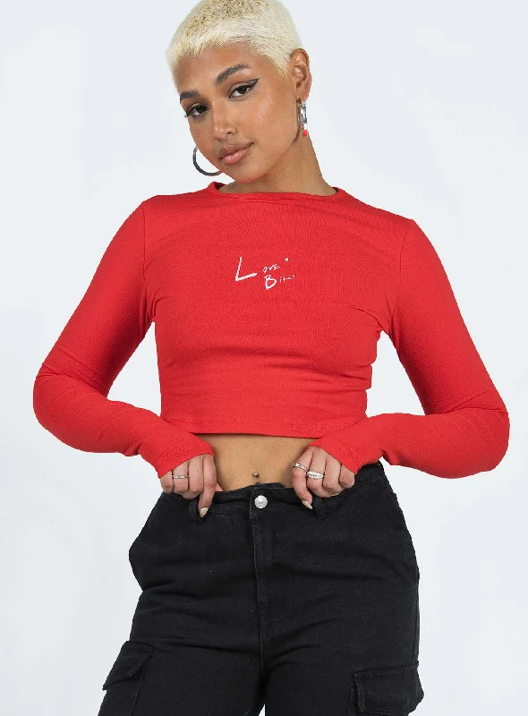 Elevate Your Wardrobe Love Bites Long Sleeve Top Red