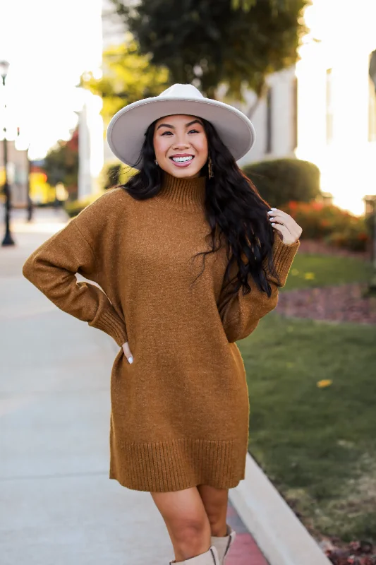 Casual Chic Definitely Chic Camel Mini Sweater Dress - DOORBUSTER