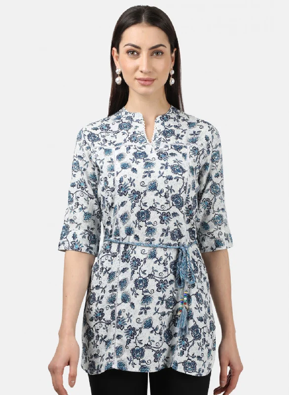 Holiday Glam Womens Blue Printed Tops