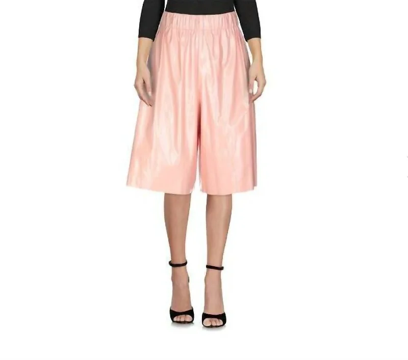 Exclusive Discount Faux Leather Vynil Cropped Wide Leg Shorts In Pink