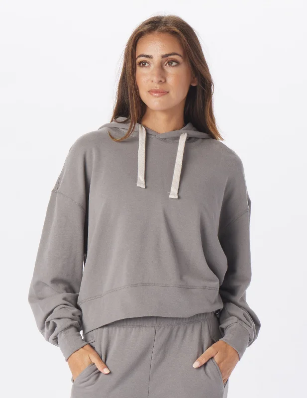 Chic Sophistication Vintage Oversized Cropped Hoodie: Silver Fog