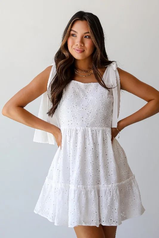 Classic Women's Fashion FINAL SALE - All About Love White Eyelet Tiered Mini Dress