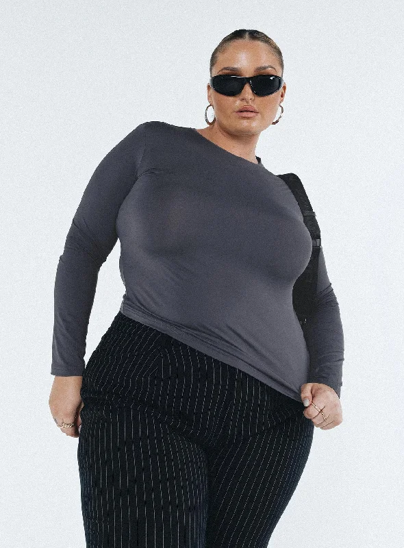 Fashion Forward Femininity Arnim Long Sleeve Top Grey Curve