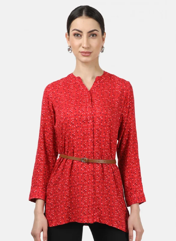 Graceful Drape Womens Red Printed Top