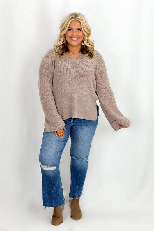 New Styles Just In Taupe Soft Touch V-Neck Sweater