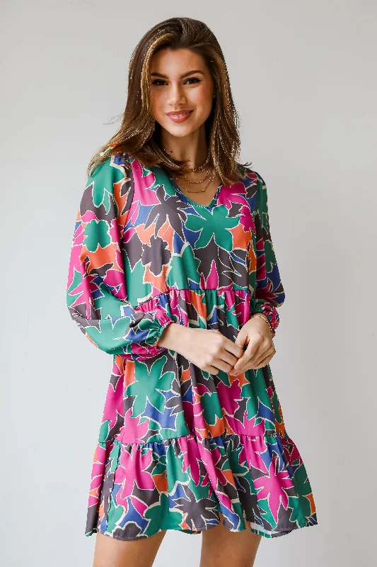 Lighten Up With Nordic Styles FINAL SALE - Sunnier Moments Green Floral Mini Dress