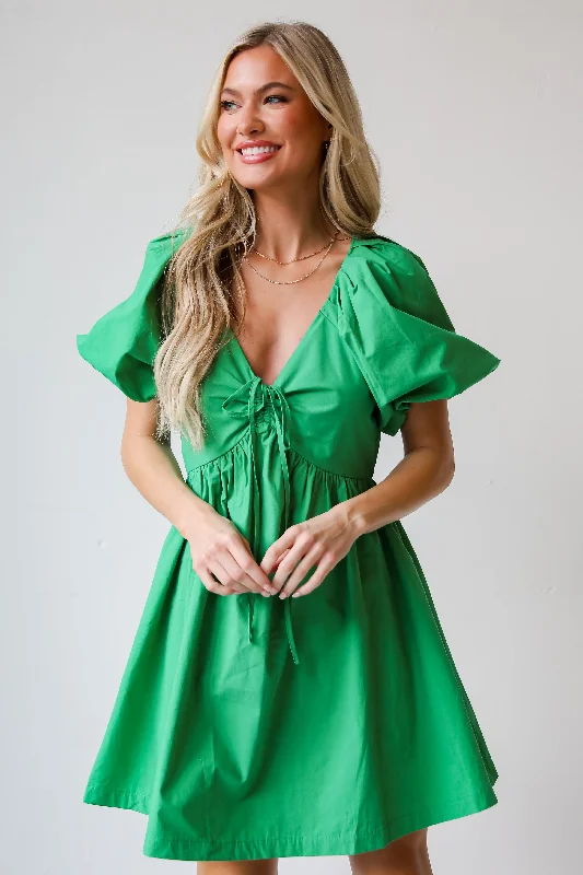 Save On Inspired Styles FINAL SALE - Lovable Mindset Kelly Green Babydoll Mini Dress