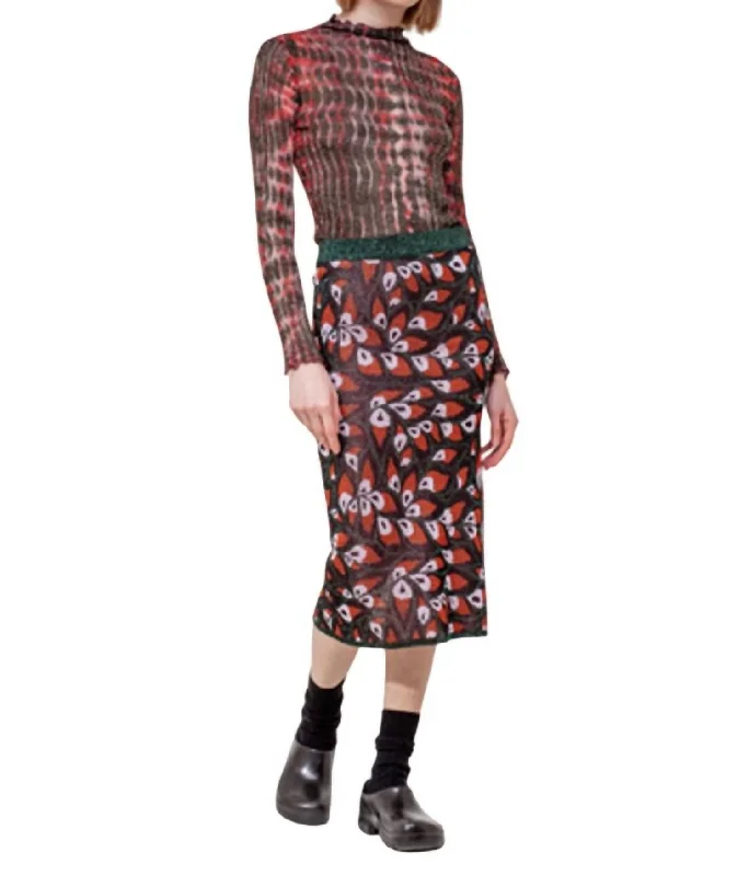 Designer Wear On Sale Pine Lurex Knit Pencil Midi Skirt in Multi