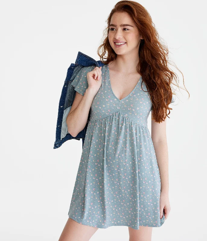 Fashion Frontiers Aeropostale Floral V-Neck Babydoll Dress